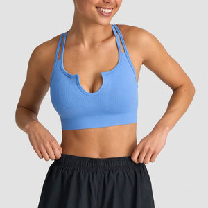 Sujetador deportivo para mujer con tirantes cruzados en la espalda, almohadillas extraíbles ajustables, cuello en V profundo, material acanalado, alta elasticidad, ajuste ceñido, ropa de yoga. - Product Image 5
