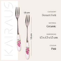 Lilac Bloom 4 件套陶瓷手柄一次性金属甜点叉，适合家庭餐厅、学校使用，用于水果