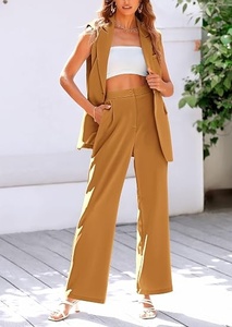 Women's Sleeveless <b>Blazer</b> <b>Set</b> Solid Color Crepe Fabric Two Piece Suit Casual Spring Summer Notched Collar Regular Fit - Product Image 6