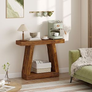 42\" Rustic Brown Farmhouse <b>Console</b> <b>Table</b> Minimalist Design 2-Tier Entryway <b>Table</b> with <b>Storage</b> for Hallway Living Room Couch - Product Image 6