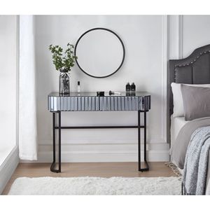 39\" Versatile <b>Mirrored</b> Makeup <b>Vanity</b> <b>Table</b> with Stainless Steel Base 2 Drawers Console Dressing Desk for Home Use - Product Image 2