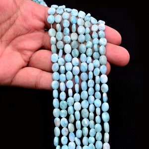 Perles ovales lisses en Larimar bleu AAA+ 5x7mm-6x8mm, pierres précieuses semi-précieuses naturelles multi-vertes en Larimar, perles en vrac pour la fabrication de bijoux - Product Image 5