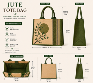 Sac fourre-tout en jute écologique imprimé sur mesure avec poignée en corde, réutilisable pour les courses, les cadeaux et l'emballage, 36x31x15cm - Product Image 2