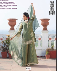 Kurti Tradicional de Fiesta para Mujer, Largo hasta el Suelo, de Secado Rápido, con Brillo y Textura Arrugada, Modelo Olive Noor Bhandhani - Product Image 3