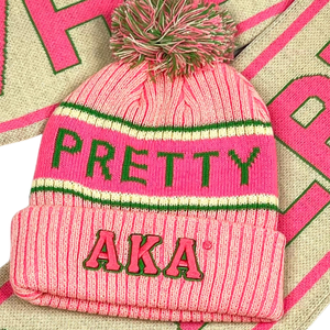   Ensemble hiver tricoté rose brodé : écharpe et bonnet assortis, accessoires de mode décontractés pour homme - Product Image 1