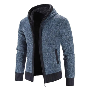 Men's Front Logo <b>Zip</b>-<b>Up</b> Knitted Polyester Fleece Lined Regular Fit Casual Winter Coat Solid Color Anti-Pilling Design - Product Image 4