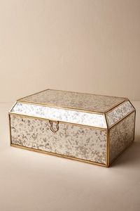Gold-Tinted <b>Antique</b> Glass Jewelry Box with Gold-Colored Metal <b>Frame</b> Storage Organizer for Jewelry - Product Image 3