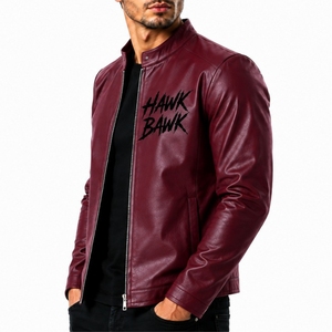 Veste en cuir pour homme, style moderne, coupe ajustée, décontractée, fermeture éclair intégrale, confortable, imprimé lettres sur le devant, style moto, manches longues - Product Image 3