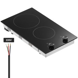 Piano Cottura Elettrico in Ceramica da 12 Pollici con 2 Bruciatori, 3000W, Pannello in Vetro, Manopole, Controllo Touch, Alimentazione a Gas - Product Image 1