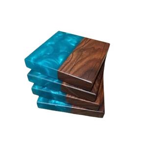 Natural Wood Inlay Green Transparent Resin Coaster <b>Mats</b> Pads Marble Styles OEM Round Sublimation <b>Absorbent</b> Ceramic Christmas - Product Image 5