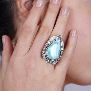 Anillo de Plata Larimar, Anillo de Plata de Ley 925, Plata de Ley 925 Sólida - Product Image 1