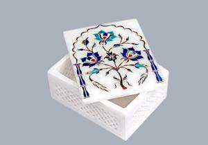 Caja de Joyería con Incrustaciones de Mármol Blanco y Piedras Semipreciosas Florales, Venta al Por Mayor del Fabricante – Caja Decorativa de Almacenamiento de Calidad de Exportación - Product Image 3