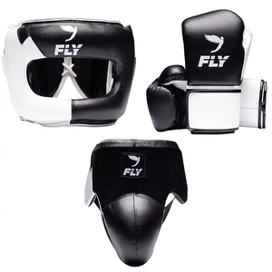 Fly <b>Boxing</b> Premium leather Gear <b>Set</b> Headgear Gloves Groin Protector White PU Leather Lace-Up Breathable Adult Training <b>Sparring</b> - Product Image 2