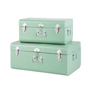 Juego de 2 baúles metálicos de color verde para uso doméstico, portátiles y ligeros, para ropa y joyería. - Product Image 5