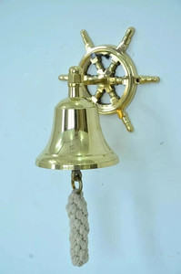 Cloche de porte nautique en laiton antique de 3 pouces, en forme de roue de bateau, avec support mural, décoration marine, finition dorée artisanale - Product Image 3