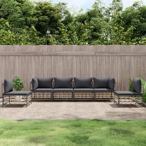 Anthracite Poly Rattan <b>6</b>-<b>Piece</b> <b>Patio</b> Lounge <b>Set</b> with Cushions Garden <b>Sets</b> - Product Image 1