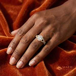 Gold Plated Round Cut Halo Engagement <b>Ring</b> Women Twisted Split Shank Pave Band American Diamond <b>CZ</b> Wedding <b>Ring</b> - Product Image 4