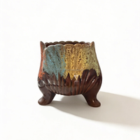 Pot de fleurs en céramique artisanal AG Elements, brun multicolore, avec glaçure goutte à goutte, écologique, durable, pour plantes succulentes d'intérieur, avec drainage