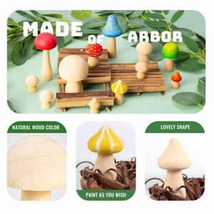 Champignons en bois non finis, assortiment de champignons en bois naturel pour la peinture DIY, les loisirs créatifs pour enfants, la décoration de la maison et les projets créatifs - Product Image 4