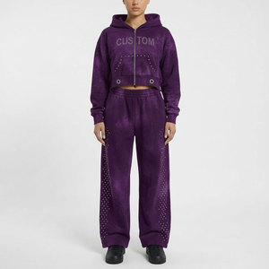 Chándales personalizados de invierno para hombre, de corte holgado, estilo urbano, con forro polar, cremallera, estampado serigráfico, totalmente lisos y transpirables - Product Image 1