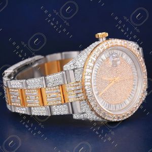 Reloj mecánico artesanal de acero inoxidable con lectura analógica, movimiento automático, diamantes moissanita de corte redondo, claridad VS VVS EF - Product Image 6
