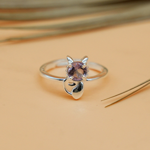 Bague ajustable en argent sterling avec améthyste naturelle, motif chat, faite à la main, de luxe, haute qualité, pour anniversaire et mariage – Meilleure vente - Product Image 3