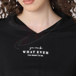 Sweat-shirts à capuche courts personnalisés avec logo pour femmes, vêtements 100 % coton molletonné, pulls oversize pour femmes - Product Image 4
