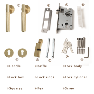Cerradura de puerta de aleación de aluminio de lujo Simple y ligera cepillada de cobre dormitorio habitación silenciosa cerradura dividida manija de puerta interior moderna - Product Image 6