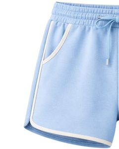 Light Blue Women Shorts Elastic Waist <b>Drawstring</b> Casual Gym Shorts Contrast Trim Summer Lounge Shorts Soft Comfortable Wear - Product Image 3