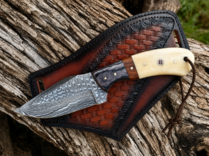 Handmade Damascus Steel Skinner <b>Knife</b> <b>Bone</b> <b>Handle</b> Cowboy Skinner <b>Knife</b>, Fixed Blade, Leather Cross Draw Sheath, Graduation gift - Product Image 3