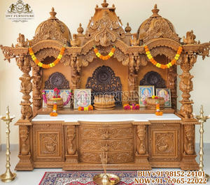 Buy Teak Wood Home Temple/<b>Mandir</b> Designer Door Temple with Natural Teak Wooden Polish Elegant Home Temple Designs - Product Image 4