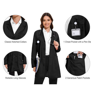 Blouse de laboratoire noire personnalisée pour femme, uniforme médical, taille adulte, vêtements de travail professionnels, vente en gros - Product Image 2