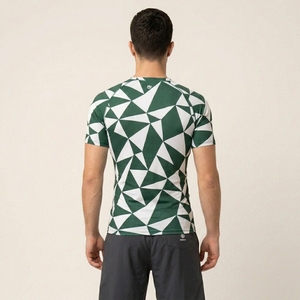 Men's Geometric Pattern Compression Shirt Short Sleeve Quick Dry Sporty Fitness Top O-Neck Slim Fit Activewear - Product Image 2