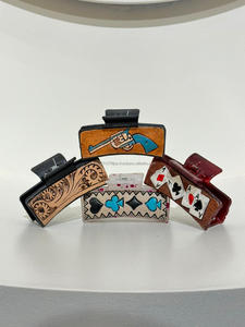 New Arrival Hot Selling Western Stylish Handmade Tooled Engraved Leather Hair <b>Claw</b> <b>Clips</b> Leather <b>Claw</b> Hair Accessories for Women - Product Image 2