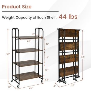 Carrello Pieghevole con Ruote e Ripiani in Metallo, Stoccaggio Flessibile Moderno per Pulizie in Cucina - Product Image 2