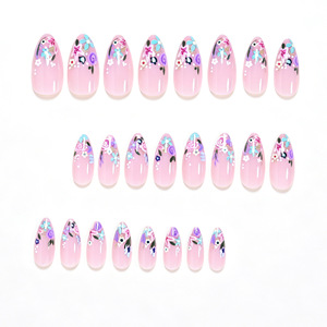 Uñas Postizas con Diseño Floral de Tortuga Marina, Cobertura Completa, 24 Piezas, Forma Almendrada, Pre-Diseñadas para Mujeres - Product Image 6