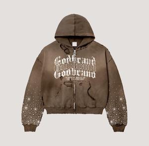 Hoodie zippé grande taille fabriqué en usine, 100% coton, épais, effet vieilli vintage, impression sérigraphique personnalisée. - Product Image 3