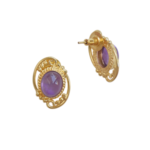 Pendientes de botón de amatista clásicos vintage de diseñador, chapados en oro de 18 quilates, hechos a mano y personalizables, joyería de moda. - Product Image 2
