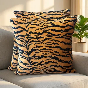 Tiger Stripe Velvet Cushion Covers with <b>Black</b> and Tan Animal Print Decorative Throw <b>Pillows</b> for Sofa Bedroom Home Decor - Product Image 1