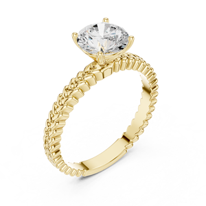 Anillo de compromiso solitario de oro amarillo con diamante de corte ovalado y banda acanalada esculpida, joyería clásica para mujer - Product Image 1