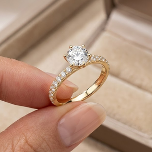 Bague en Or Jaune 18 carats avec Monture Pavé de Diamants, Couronne à 6 Griffes, Demi-Bague Éternité Ronde Élégante, Bijou Personnalisable en Or (Karat et Couleur) - Product Image 2