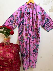 Bata Kimono 100% Algodón con Cuello en V para Mujer, Estampado Floral, Cierre con Cordón, Largo hasta el Tobillo, Ropa de Lujo para Spa y Descanso - Product Image 4