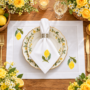 Ensemble de sets de table et serviettes en coton brodé motif citron vif, avec ourlet festonné élégant, pour la décoration de table à la maison, en cuisine et pour les fêtes - Product Image 2