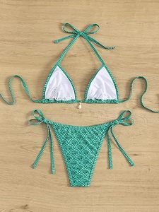 High Quality Women's Halter Neck <b>V</b>-<b>Strings</b> Floral Pattern Bikini 2-Piece Set in Spandex/Nylon Fabric - Product Image 5