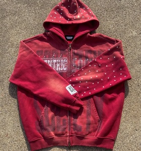 Sudadera con capucha y cremallera completa, extragrande, de tejido grueso, con estampado gráfico y pedrería, estilo vintage lavado, personalizada, para mujer y hombre, al por mayor - Product Image 2