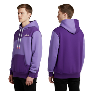 Sudadera con Capucha Personalizada para Hombre, Color Morado, Bloques de Color, Felpa de Algodón Grueso, Estilo Patchwork, Sudadera con Capucha Informal para Invierno - Product Image 4