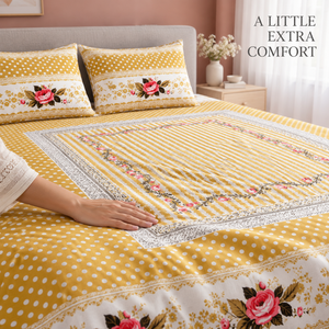 Juego de Sábanas Florales Amarillas 100% Algodón |   Juego de Fundas de Almohada para Cama de 1.8m, 300 Hilos, Resistentes a la Decoloración, para Todas las Estaciones, con Estampado a Mano - Product Image 2