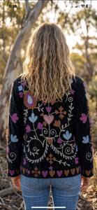 Veste en velours brodée de fleurs pour femmes, col mandarin, fermeture éclair, manches longues, style chic prairie d'automne - Product Image 3