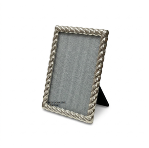Handcrafted Silver Braided Edge Picture <b>Frame</b> Vintage Style Metallic Photo Holder Decorative Twisted Border <b>Frame</b> Tabletop Decor - Product Image 2