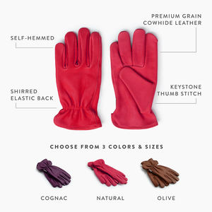 Gants de travail de sécurité en cuir pour mécaniciens et industrie, couleur rouge, avec poignet élastique - Product Image 3